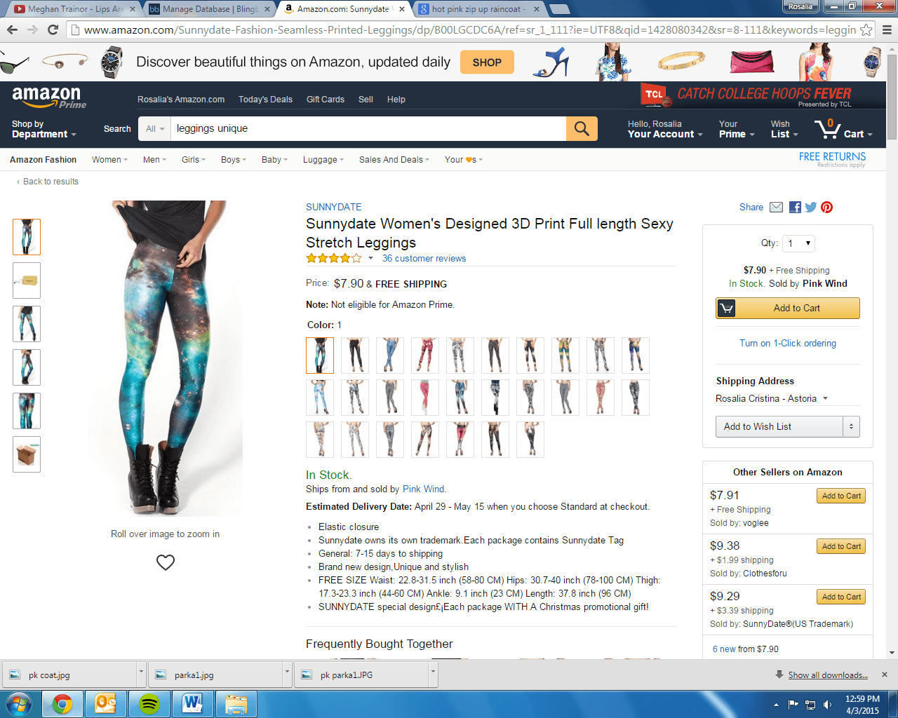 Sunnydate Women's Designed 3D Print Full length Sexy Stretch Leggings