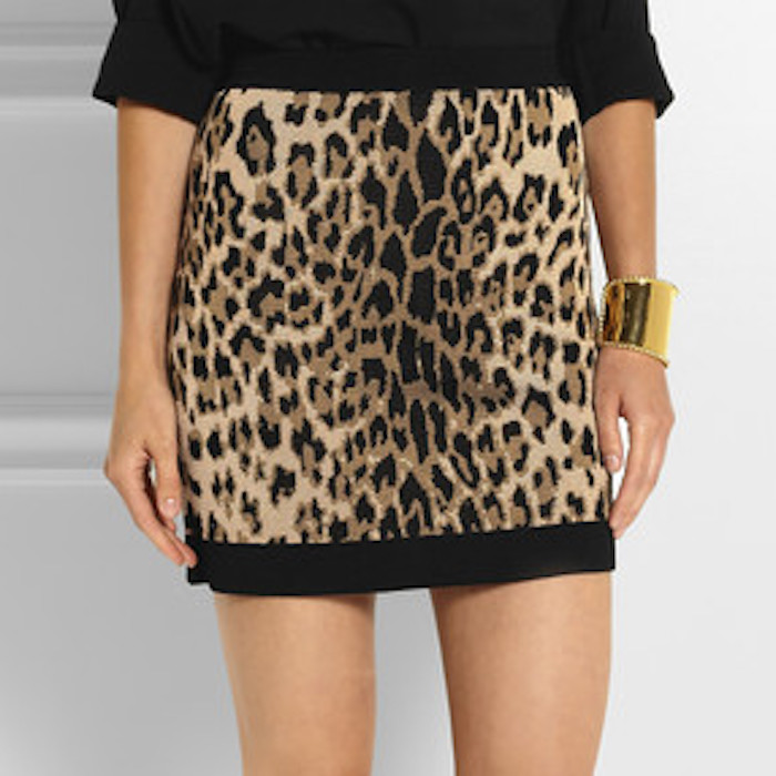  BALMAIN Leopard-jacquard stretch-knit mini skirt