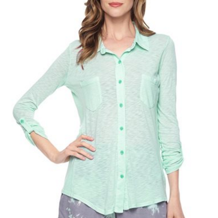 womens jersey button down shirt