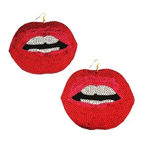 Red open lips kiss bright color sequin earrings on fish hooks. Very large and very light. Kisses. 