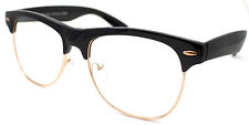 VINTAGE Wayfarer Clubmaster Retro Nerd Clear Lens Eye Glasses BLACK