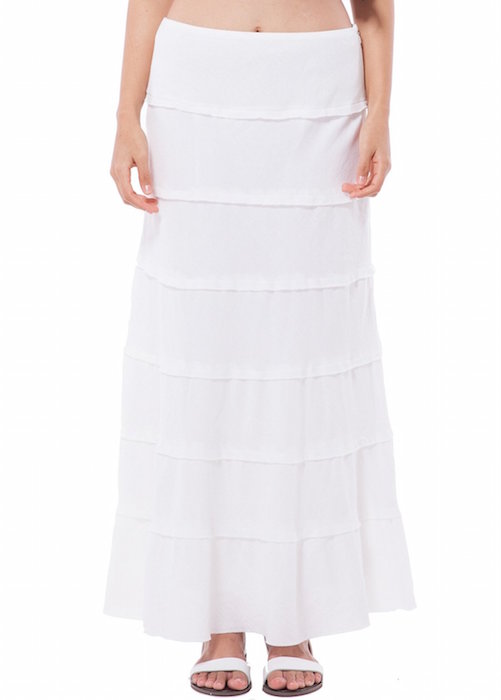VOGLLY Women's Solid Gypsy Boho A Line Lined Tiered Full Maxi Long Cotton Skirt