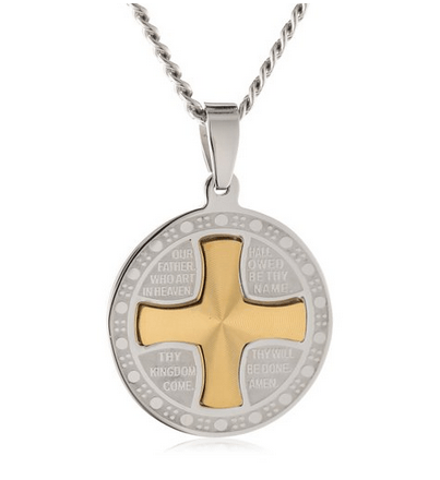 Men's Stainless Steel Prayer Medallion Pendant Necklace, 24\