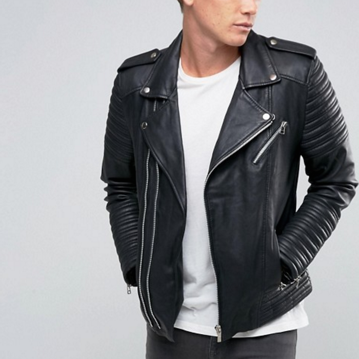 Goosecraft Leather Biker Jacket Asymmetric Zip in Black