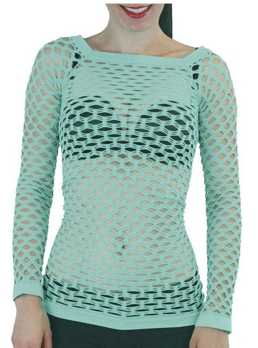Tobeinstyle Women's Long Sleeve Fishnet Clubwear Top