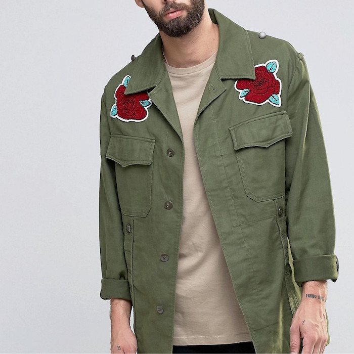 Reclaimed Vintage Military Jacket With Souvenir Rose Patches
