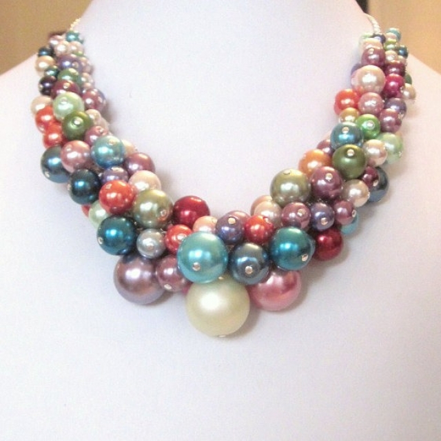 Multi Color Pearl Cluster Necklace