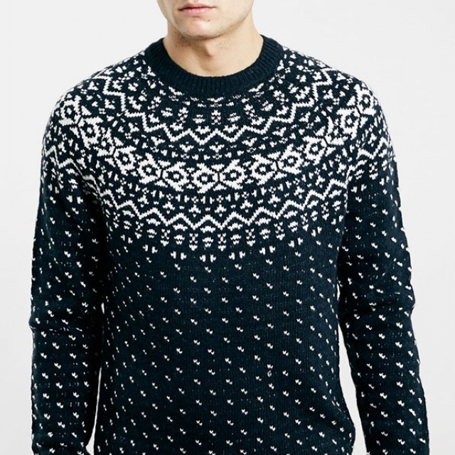 Topman Men's Nordic Intarsia Crewneck Sweater Black