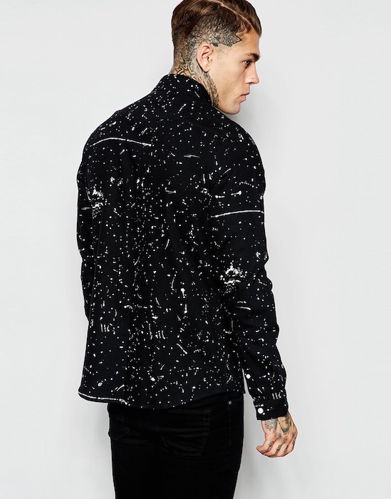 ASOS Denim Shirt In Paint Splatter With Long Sleeves