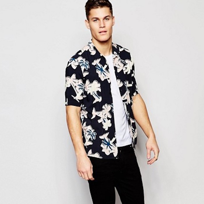 ASOS Viscose Shirt With Palm Tree Print And Revere Collar In Regular Fit