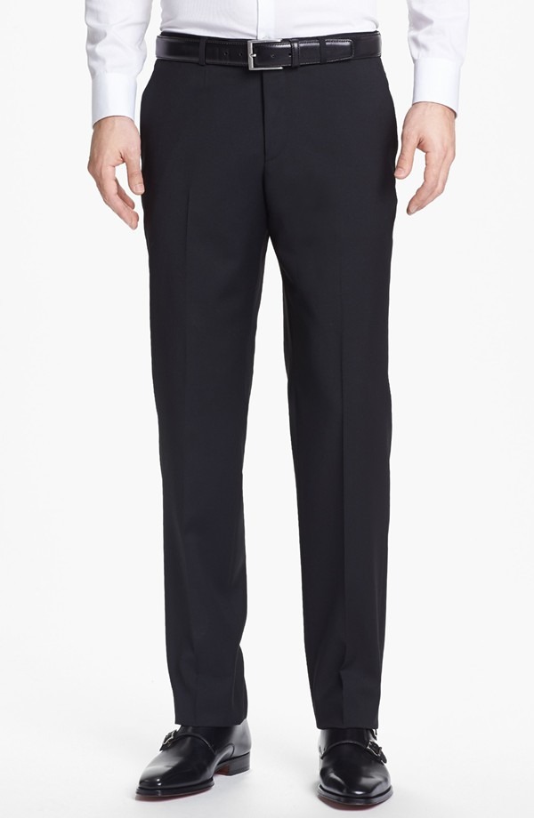 Sharp' Flat Front Wool Trousers | Blingby