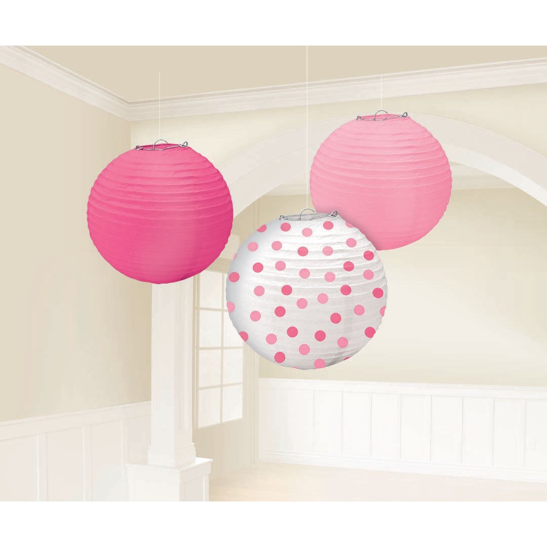 Baby Pink w/ Polka Dots Paper Lanterns (3ct)