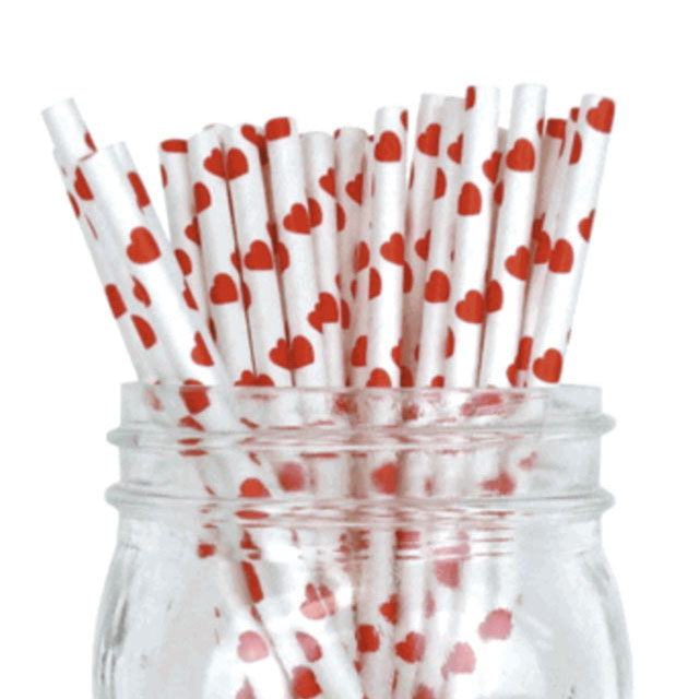 PARTY PAPER STRAWS RED HEARTS