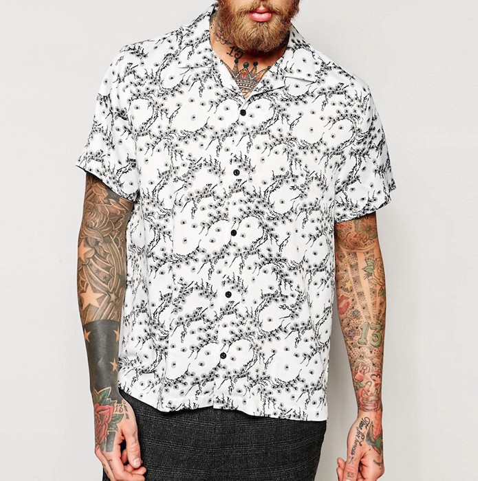 ASOS Shirt In Japanese Floral Print With Revere Collar In Regular fit