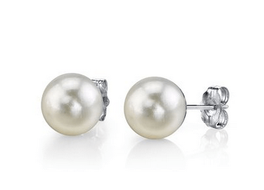14K Gold White Freshwater Cultured Pearl Stud Earrings - AAAA Quality