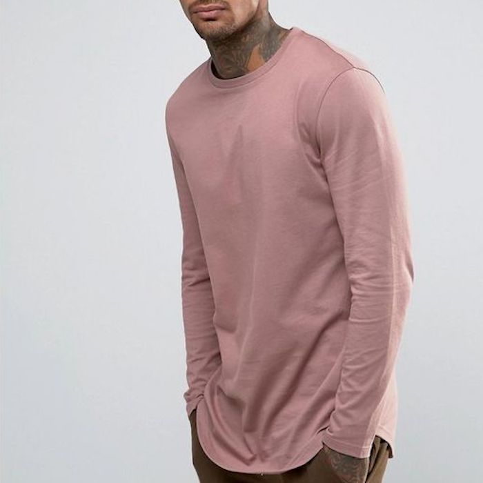 ASOS Relaxed Longline Long Sleeve T-Shirt With Curve Hem In Pink