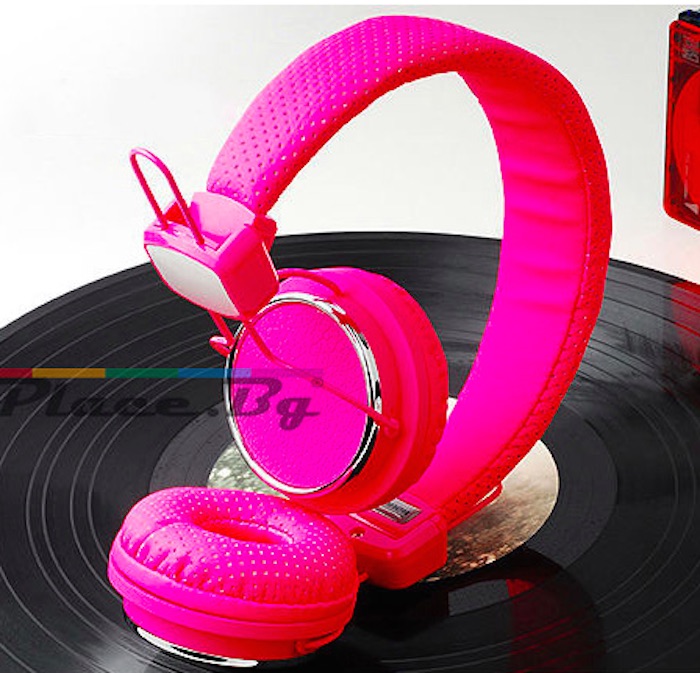 Leather, Pink Headphones with Microphone for iPhone/Samsung