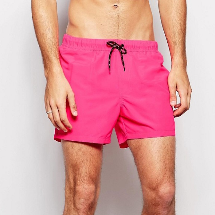 ASOS Swim Shorts In Neon Pink Short Length