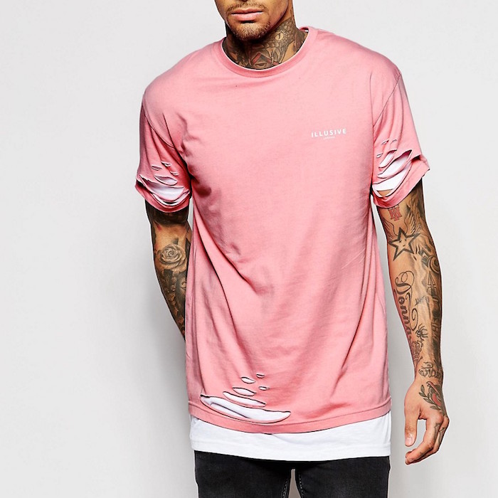 Illusive London Double Layered Longline T-Shirt With Rips