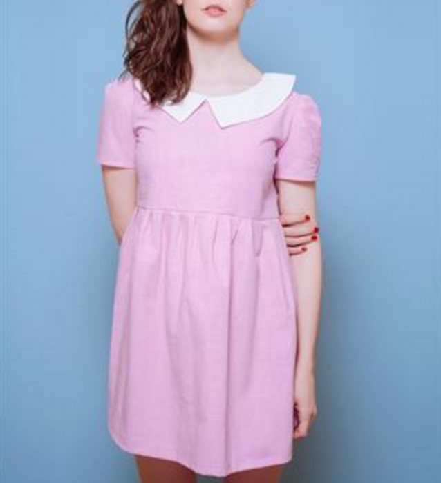 Suzy Moonrise Kingdom Pastel Pink Smock Dress Collar White