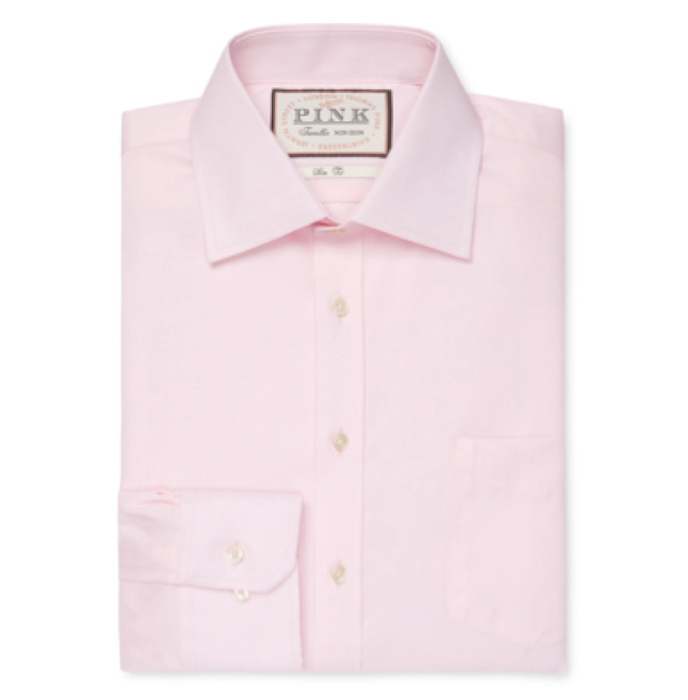 Thomas Pink Slim Fit Solid Oxford Traveler Dress Shirt