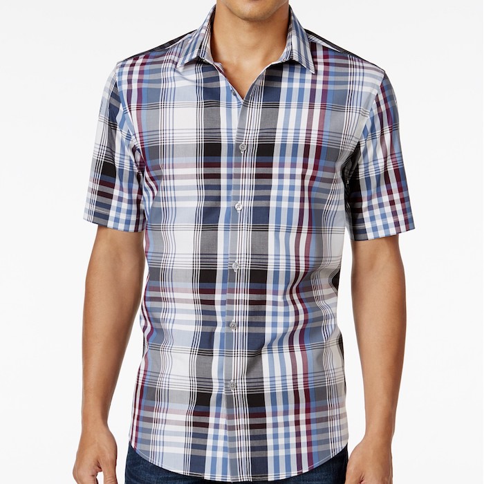 Alfani Men's Slim Fit Short-Sleeve Plaid Shirt | Blingby