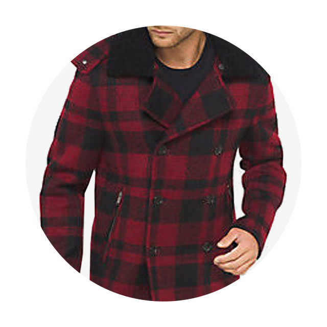 Michael Kors Fur-Trimmed Buffalo Check Wool Melton Anorak Peacoat