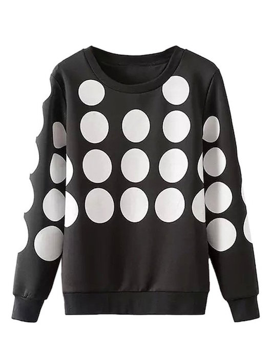 Choies Women's Black Polka Dot Print Sweatshirt Pullover Long Sleeve