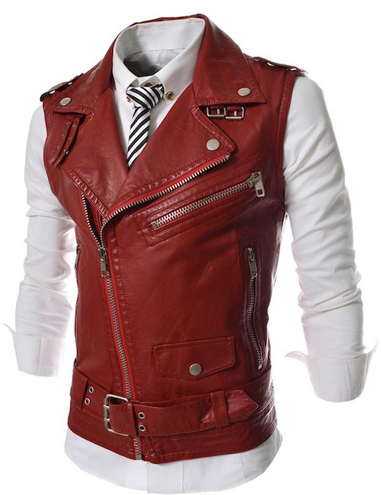PU Leather Sleeveless Zipper Turndown Collar Men Casual Jacket Waistcoat Vest