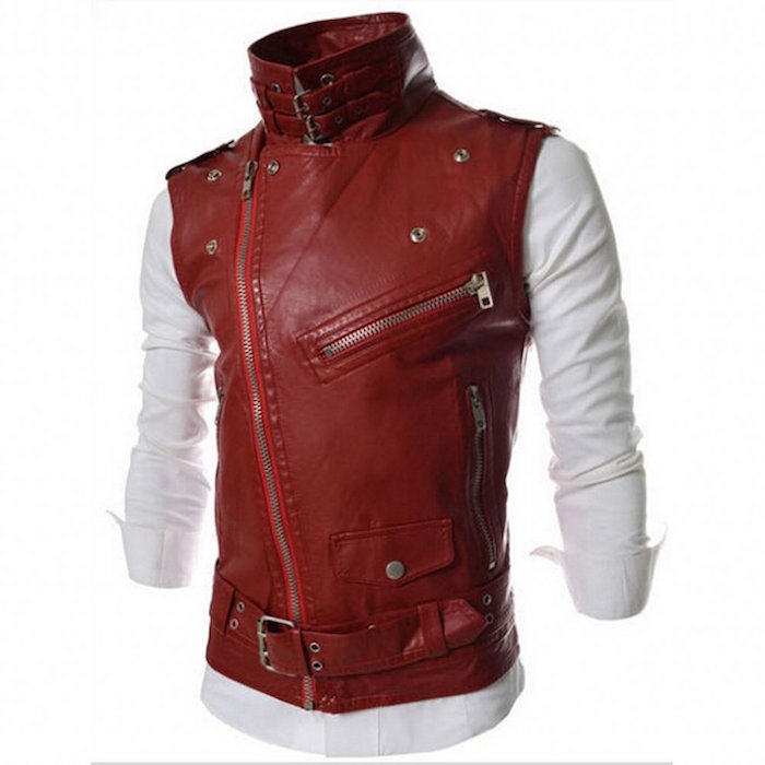 Merryfun Men's Casual Slim Fit Oblique Zipper Motorcycle Leather Outerwear Vest