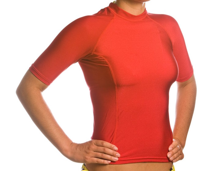 Beach Depot Women's Red Short Sleeve Rash Guard SPF 50+ Swim Shirt