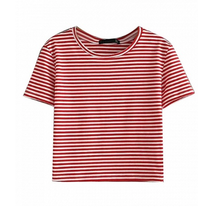 Red Stripe Short Sleeve Cropped T-shirt