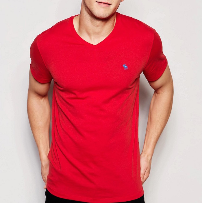 Abercrombie & Fitch V-Neck T-Shirt In Muscle Slim Fit in Red