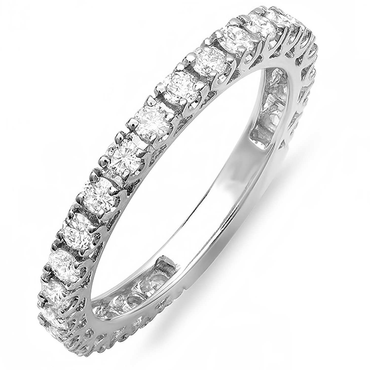 1.00 Carat (ctw) 14K White Gold Round Diamond Ladies Eternity Wedding Anniversary Stackable Ring Band 