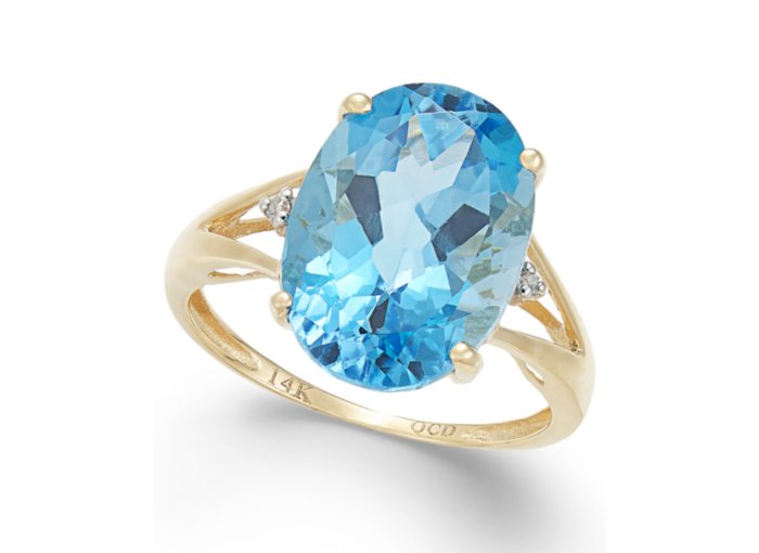 Blue Topaz (6-1/2 Ct. T.W.) And Diamond Accent Ring In 14K Gold