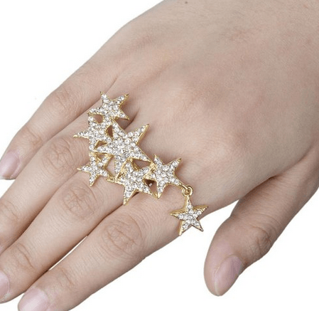 Ever Faith Gold-Tone Austrian Crystal Art Deco Star Adjustable Ring Clear N04510-2