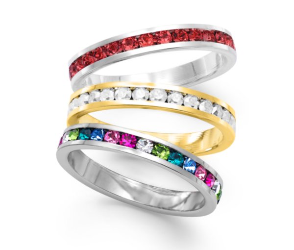 Traditions Sterling Silver And Gold Over Sterling Silver Rings, Channel-Set Swarovski Crystal Rings