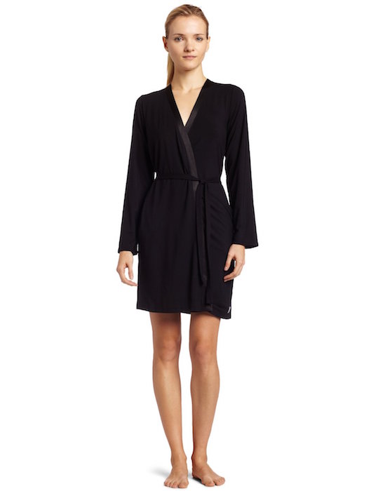 Calvin Klein Women's Essentials With Satin Long Sleeve Short Robe | Blingby