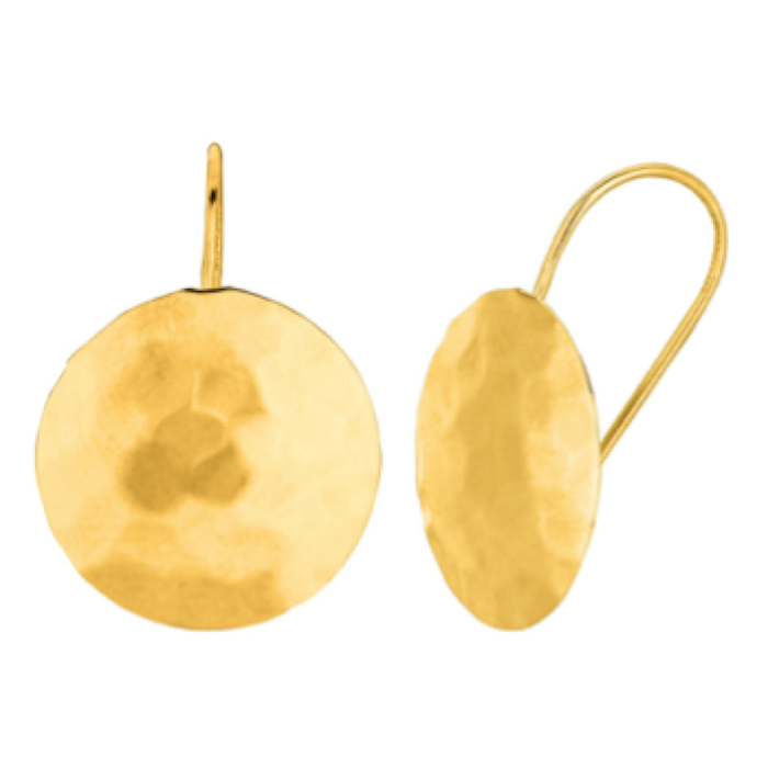 14K Yellow Gold Shiny Round Shield Like Drop Earrings