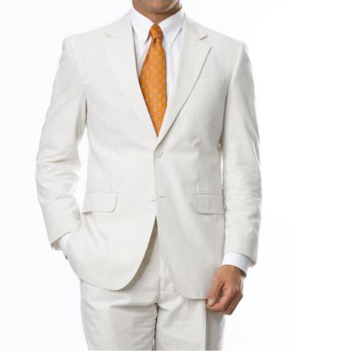 Seersucker Tailored Fit Suit with Plain Front Trousers