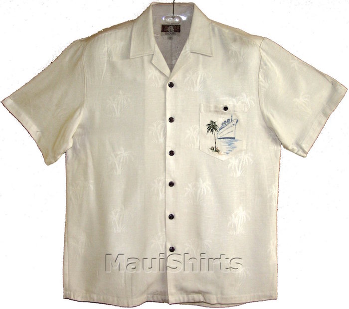 Ocean Liner Men's Hawaiian Aloha Embroidered Jacquard Rayon Shirt