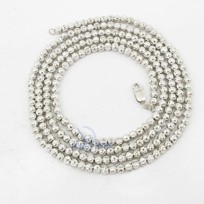 Mens 10k White Gold moon cut bead link chain