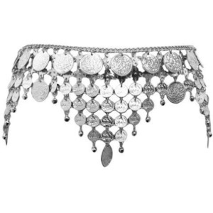 Dangling Silver Toned Draped Belly Dance Chain Link Coin Belt