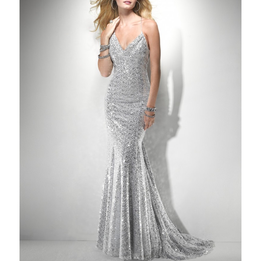 Mermaid Strap Criss-Cross Sequin Long Prom Dress