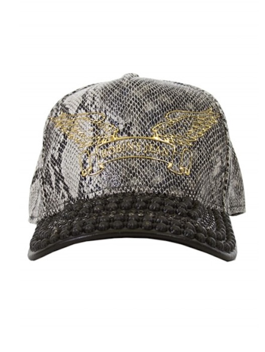 TEXTURED SNAKE CAP WITH LEATHER LOOK BILL STUDDED