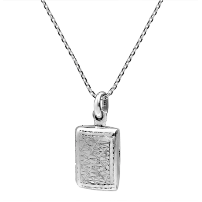 AERAVIDA Edged Design Rectangle Locket Sterling Silver Necklace