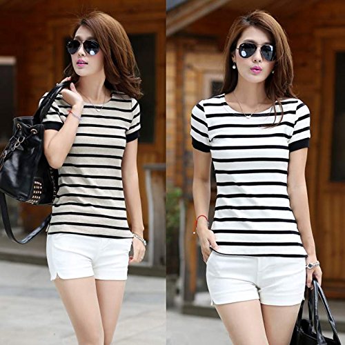FINEJO Women's Striped Short Sleeve Casual T-shirt Blouse 2 Colors