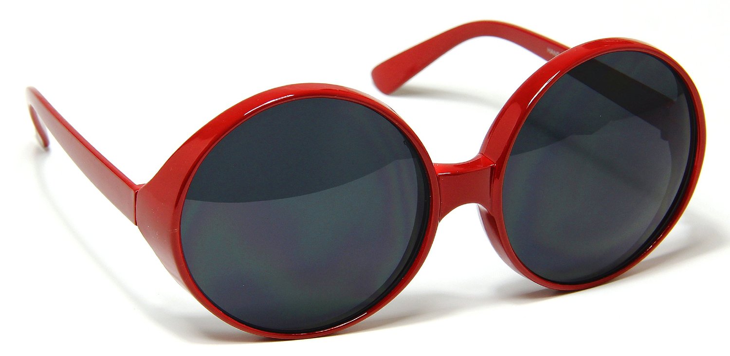Dark Lens Red Frame Sunglasses Oversized Huge Round Circle Womens Fashion 