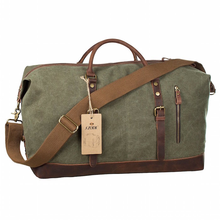 Oversized Canvas Leather Trim Travel Tote Duffel