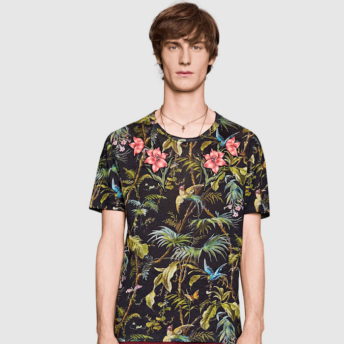 Tropical print linen t-shirt